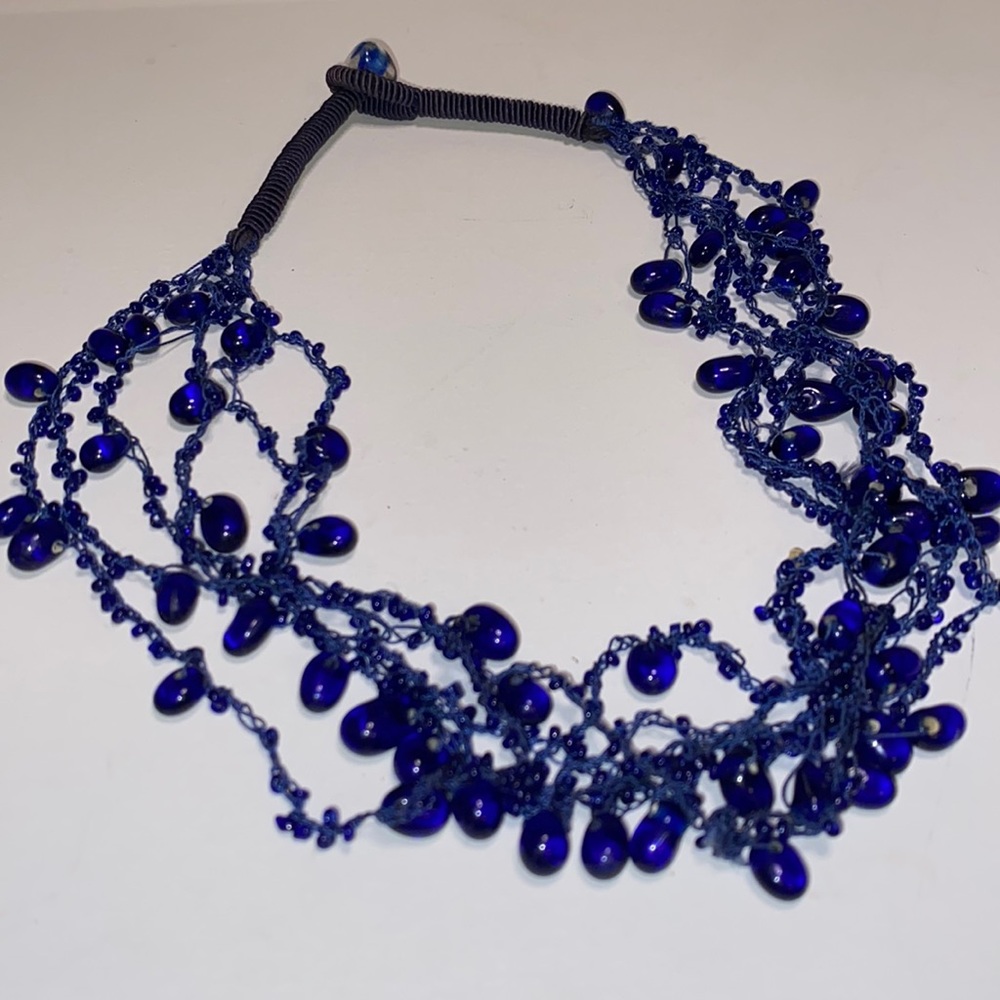 Vintage handmade Indigo beaded necklace from y2k era - Picture 1 of 8